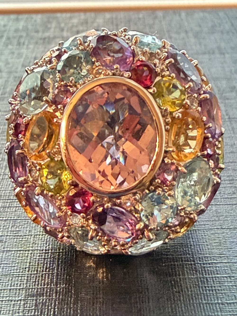 Multicolor Crystal Dome Cocktail Ring on sterling silver 925